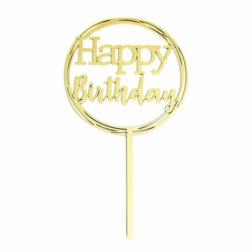 Cake Topper Dorado Happy Birthday Redondo BDLG-007