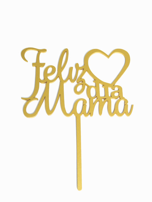Cake Topper Dorado Feliz Dia Mamá Redondo Corazón BDLG-019