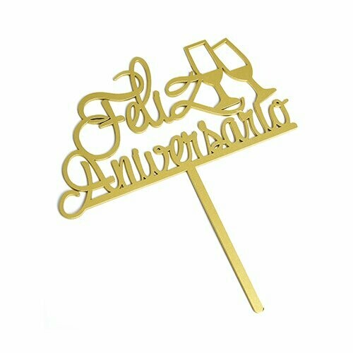 Cake Topper Dorado Feliz Aniversario Mod 22 BDLG-022