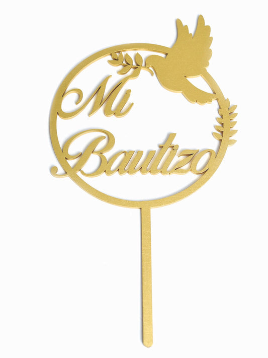 Cake Topper Dorado Mi Bautizo Paloma Mod 40 BDLG-040