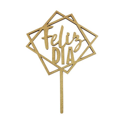 Cake Topper Dorado Feliz Dia Madera Chico BDLGC-003