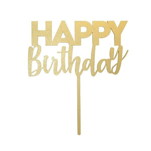 Cake Topper Dorado Happy Birthday Madera Chico BDLGC-004