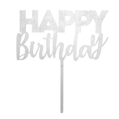 Cake Topper Plateado Happy Birthday BDLS-004