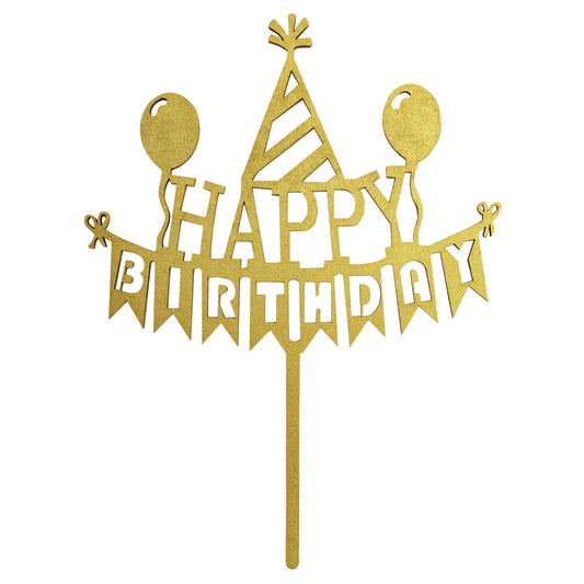 Cake Topper Dorado Happy Birthday Banderitas Mod 44 BDLG-044